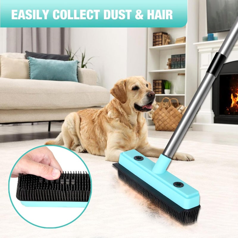 borinlan Broom with Dustpan Combo Set,Pet Hair Rubber Broom with Carpet Rake and Squeegee,Long Handle Broom with Upright Standing Dustpan for Indoor Cleaning (Broom and Rubber Broom) - Image 4